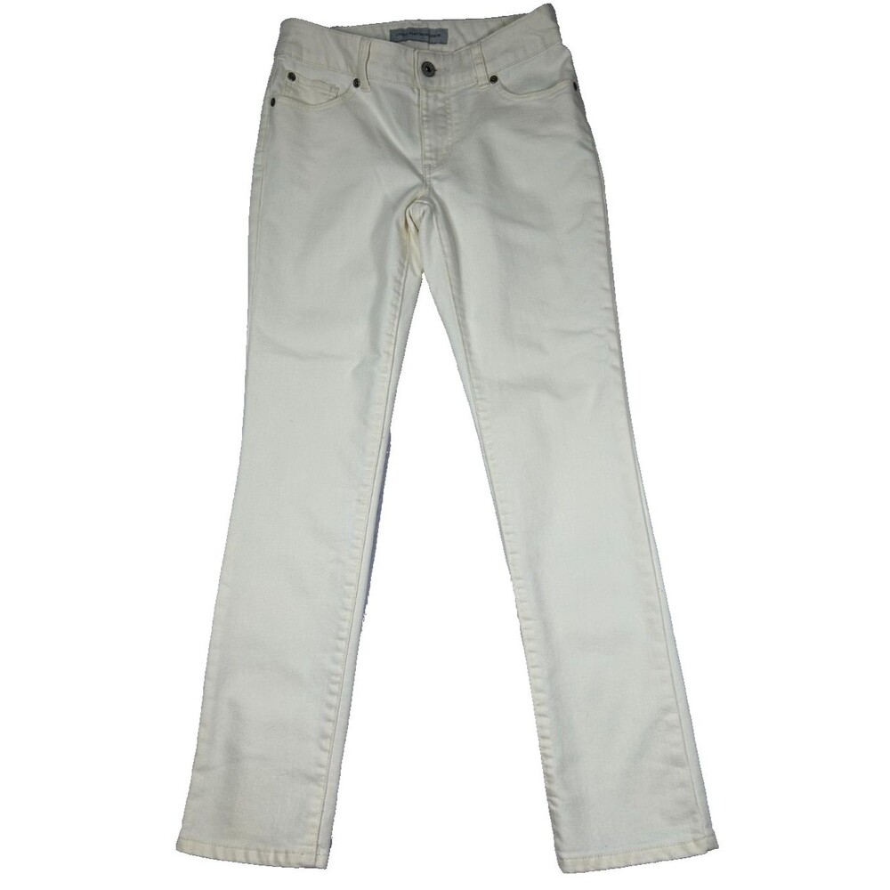Chico’s Platinum Denim Womens 00 Regular Ivory Straight Leg Jeans Pants